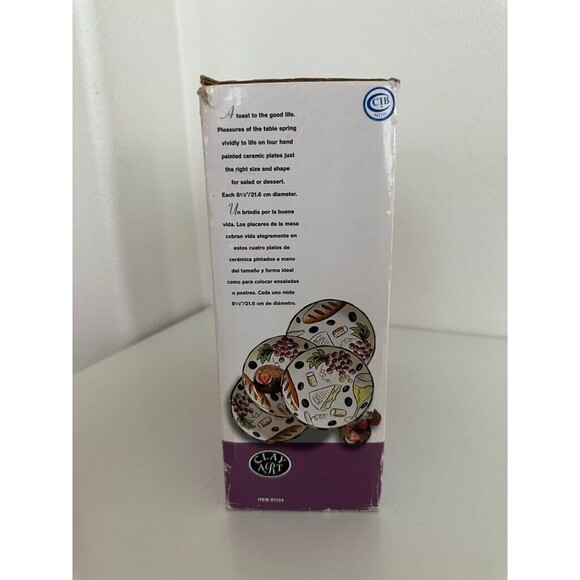 Buon Vino Clay Art Hand Painted Stonelite 8.5" Clay Salad Plates Lot of 4 NEW - Picture 5 of 10